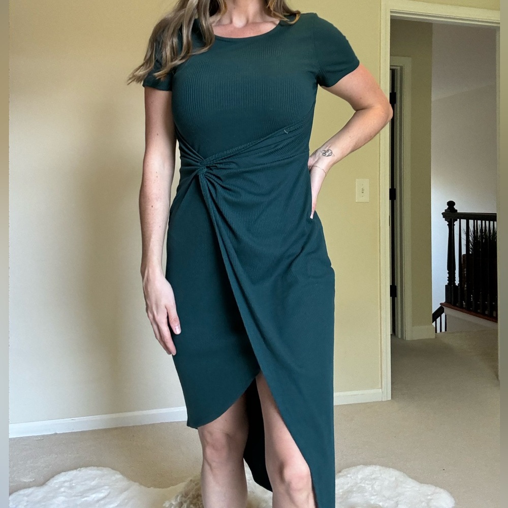 Casual High Low Asymmetrical Green Short Sleeve Tee Dress
